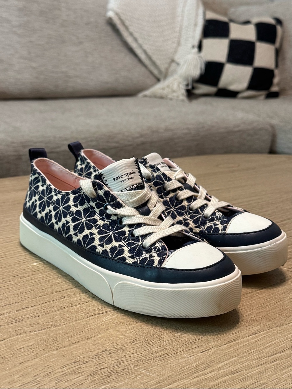 kate spade Navy and Cream Floral Platform Sneakers